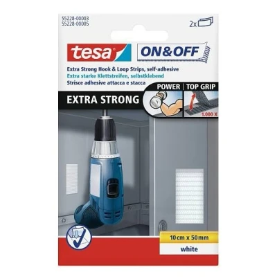Image of tesa On and Off Extra Strong Adhesive Pads Self Strips for Attaching Heavy Objects, White 10 cm x 5 2 pieces