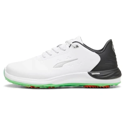 Image of Puma Golf Phantomcat Nitro shoes, Men&#039;s, Size: 9, white/black/fluro green pes leather and imitation