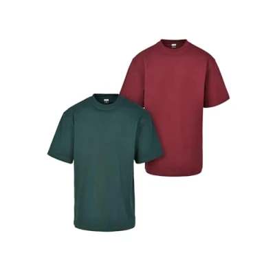Image of Urban Classics TEE 2PACK Basic Tshirt, Men&#039;s, Size: 4XL, Redwine bottlegreen