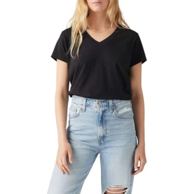 Image of Levi&#039;s BOXY V NECK TEE Basic Tshirt, Women&#039;s, Size: Large, Caviar slub