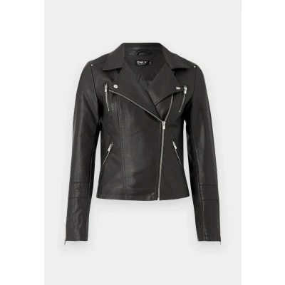 Image of ONLY Onlgemma Biker Faux leather jacket, Women&#039;s, Size: 4, Chocolate torte