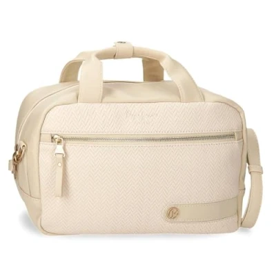 Image of Pepe Jeans Sprig Adaptable Toiletry Bag with Shoulder Beige 31x21x15cm Faux leather by Joumma Bags, Beige, One Size, Bag,