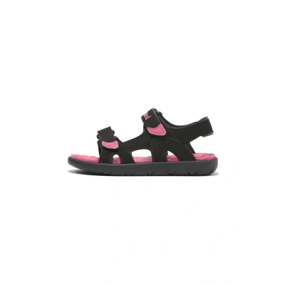 Image of Timberland Perkins ROW Doublestrap Walking sandals for kids, Size: 2.5, Black w bright pink Synthetics