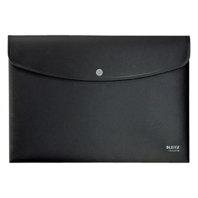 Image of Leitz A4 Document Wallet with Flap Closure, 60 Sheet Capacity, 100% Recyclable, Opaque Plastic, Eco Friendly, Recycle Range, 46780095, Black