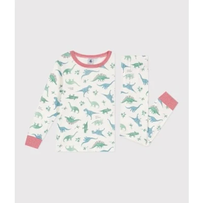 Image of Petit Bateau KIDS Britain DINO Pyjama set for kids, Size: 5y, Marshmallow/multicolor
