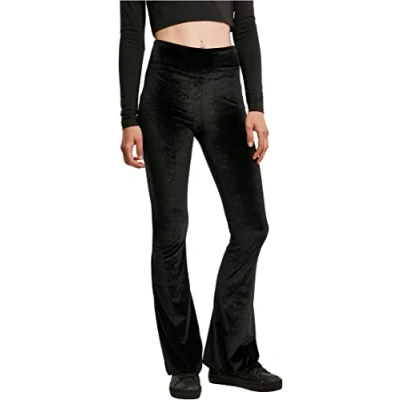 Image of Urban Classics Ladies HIGH Waist Velvet BOOT CUT Leggings Trousers, Women&#039;s, Size: XL, Black