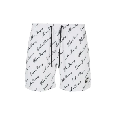 Image of Urban Classics Pattern Swimming shorts, Men&#039;s, Size: XXL, Whitescriptlogo