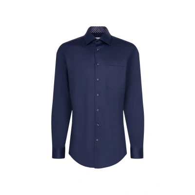 Image of Seidensticker Men&#039;s Business Shirt Shaped Fit Non Iron Kent Collar Long Sleeve Print 100% Cotton, darkblue, 30