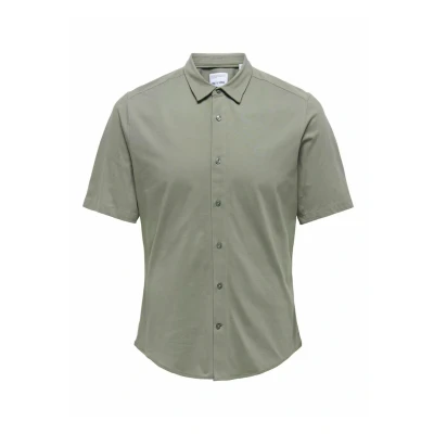 Image of ONLY &amp; SONS Men&#039;s Onsrobin But Under Ss Stretch Shirt Noos, Castor Gray, XS