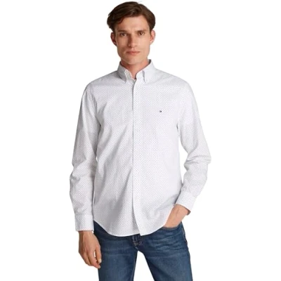 Image of Tommy Hilfiger FLEX Polka DOT Shirt Shirt, Men&#039;s, Size: 3XL, Optic white/navy