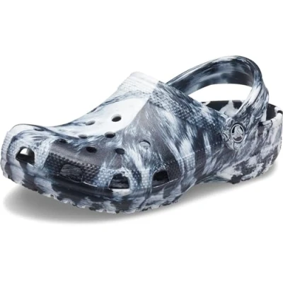 Image of Crocs Classic Marbled Unisex Clogs, Size: M3/W4, White/black Synthetics