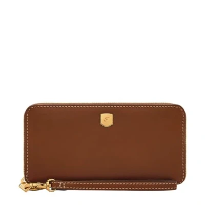 Image of Fossil Women&#039;s Lennox Smooth Cowhide Leather Zip Continental Wallet, Brown, 19.69 cm L x 1.91 W 10.16 H, Casual
