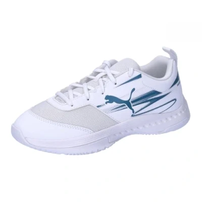 Image of Puma Varion II JR Unisex Handball shoes for kids, Size: 3, White/blue horizon Textile/synthetics
