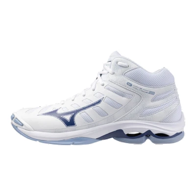Image of Mizuno WAVE VOLTAGE 2 MID Volleyball Shoes White/BellwetherBlue/BelAirBlu Women/Men Size 11,5
