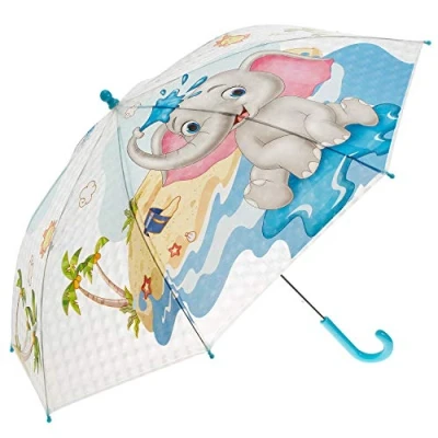 Image of Idena Children&#039;s umbrella for boys and girls, Transparent, multi coloured., 66 cm, Elephant