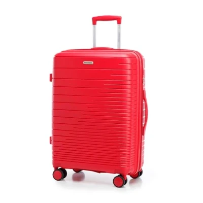 Image of WITTCHEN Fuerta Line suitcase Polypropylene with Shiny Straps 4 Double Castors Aluminium Telescopic Handle TSA Lock, Red, Medium suitcase,
