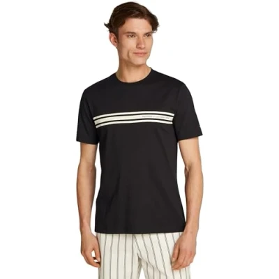 Image of Tommy Hilfiger Central Chest Stripe TEE Print Tshirt, Men&#039;s, Size: Small, Black