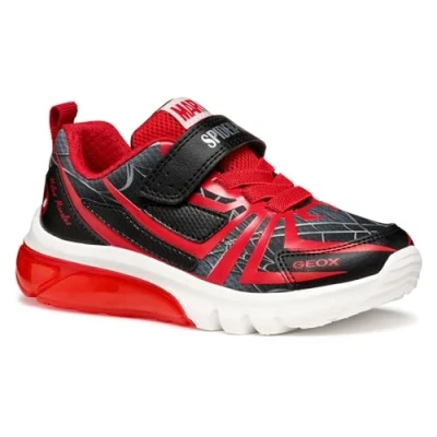 Image of Geox Light UP Spiderman Ciberdron BOY Trainers for kids, Size: 4, Black/red Imitation leather/ textile