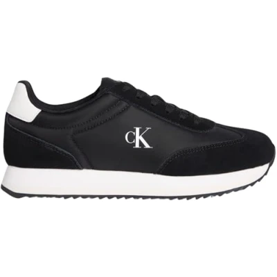 Image of Calvin Klein Women&#039;s Runner Laceup Mg Nylon Mix Yw0yw01828 Low Top, Black Bright White, 3.5 UK