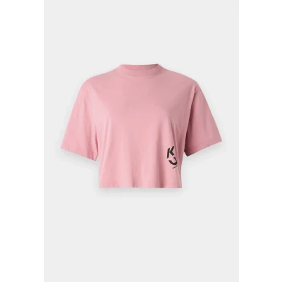 Image of Karl Lagerfeld Jeans Cropped Monogram TEE Basic Tshirt, Women&#039;s, Size: XL, Foxglove