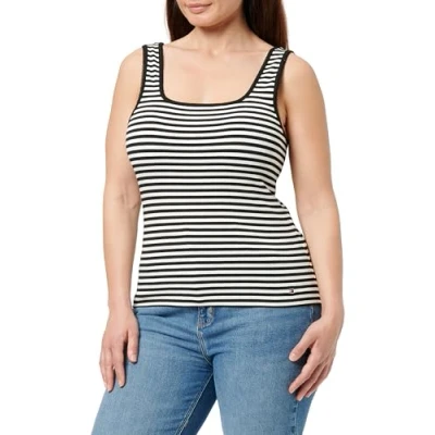 Image of Tommy Hilfiger SLIM Square TANK Top, Women&#039;s, Size: XXS, Ecru/black