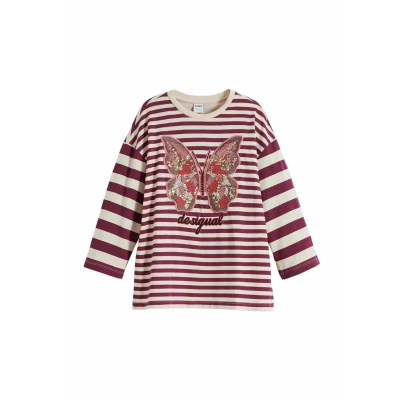 Image of Desigual Striped WITH Beads Long sleeved top for kids, Size: 11/12y, Purple