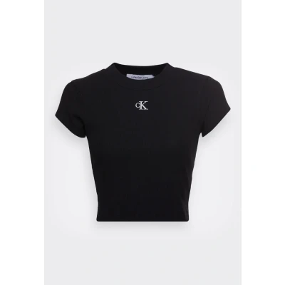 Image of Calvin Klein Jeans Women&#039;s S/S Knit Tops, Black, L