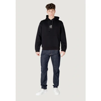 Image of Armani Exchange Men&#039;s Icon Project, Embroidered Logo Hooded Sweatshirt, Black, XS