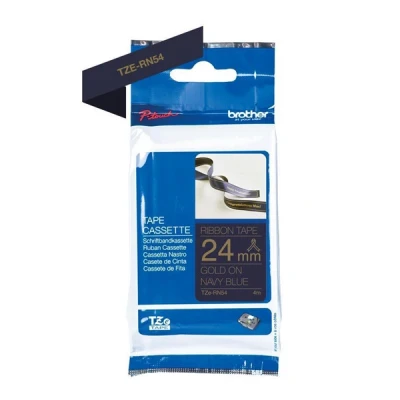 Image of Brother TZe RN54 Labelling Tape Cassette, Gold on Navy Blue, 24mm (W) x 4M (L), Ribbon Tape, Genuine Supplies