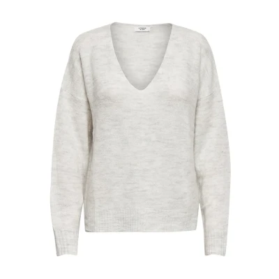 Image of JDY Women&#039;s Jdyelanora L/S V Neck Pullo. KNT Noos Sweater, Cloud Dancer/Detail: Melange, L