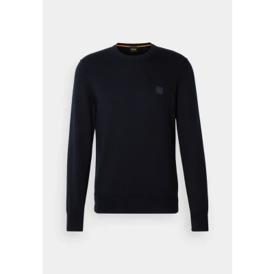 Image of BOSS Men&#039;s Kanovano S Regular Fit Cotton Pullover with Cashmere Content and Logo Patch, Dark Blue404, XL