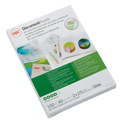 Image of GBC A3 2x175 Micron Gloss Laminating Pouches, Pack of 100, 3200746