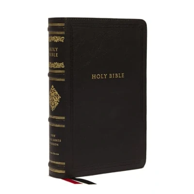 Image of NKJV Large Print Reference Bible, Black Leathersoft, Red Letter, Comfort (Sovereign Collection): Holy New King James Version