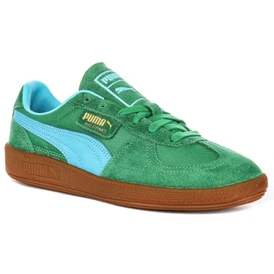 Image of Puma Palermo Vintage Update Unisex Trainers, Size: 8, Archive green/bright aqua Leather and textile