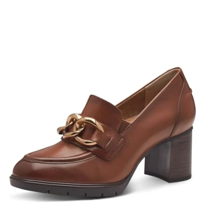 Image of Tamaris COMFORT Damen Trotteur aus Leder mit Blockabsatz, Braun (Cognac), 42 EU