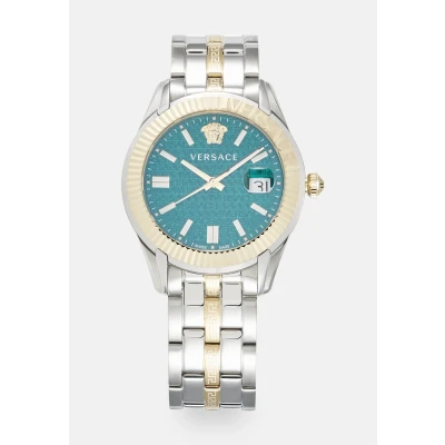 Image of Versace Watches Greca TIME Watch, Men&#039;s, Size: One Size, Dark green