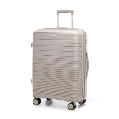 Image of WITTCHEN Fuerta Line suitcase Polypropylene with Shiny Straps 4 Double Castors Aluminium Telescopic Handle TSA Lock, Beige, Medium suitcase,