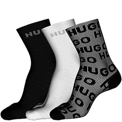 Image of HUGO LOGO 3 PACK Socks, Men&#039;s, Size: 5.5 8, Black/white