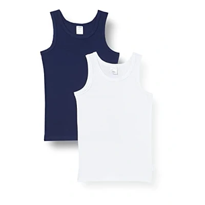 Image of Schiesser Organic Cotton 2 PACK Undershirt for kids, Size: 1.5y, White/blue