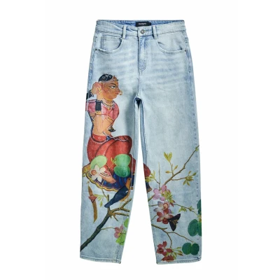 Image of Desigual Hindi Straight leg jeans, Women&#039;s, Size: 6, Blue