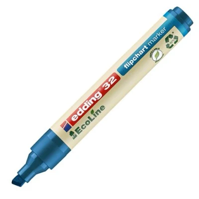 Image of edding 32 Ecoline flipchart marker blue 1 pen chisel nib 5 mm for writing, drawing and marking on paper does not bleed through dry out refillable