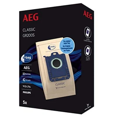 Image of AEG GR200S s Bag Classic Vacuum Cleaner Bags (5 for Long Lasting High Suction Performance, Optimal Filtration, Hygiene Closure, Paper Bags, Brown)