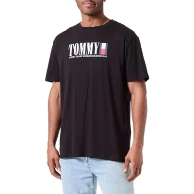 Image of Tommy Jeans FLAG Print Tshirt, Men&#039;s, Size: 34, Black