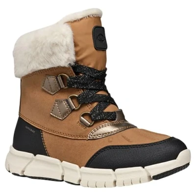 Image of Geox Flexyper GIRL ABX Winter boots for kids, Size: 11K, Whisky/black Imitation leather/ textile