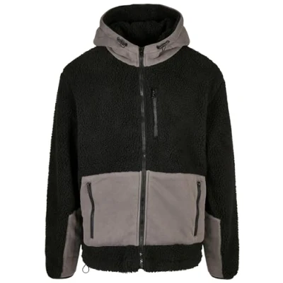 Image of Urban Classics Herren Hooded Sherpa Fleece jacket, Men&#039;s, Size: Medium, Black/asphalt