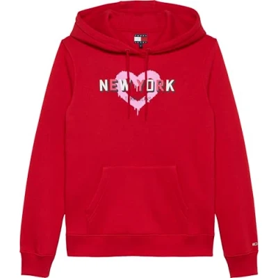 Image of Tommy Jeans Hoodie Sweatshirt, Women&#039;s, Size: 10, Red hot