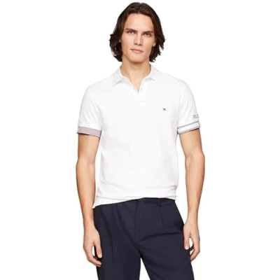 Image of Tommy Hilfiger FLAG CUFF SLIM Polo shirt, Men&#039;s, Size: XL, White