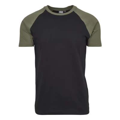 Image of Urban Classics Men&#039;s Baseball T Shirt, Contrast Shortsleeves Sports Crew Neck, 100% Jersey Cotton Available, Sizes: S 5XL, Black/Olive 00757, XXL