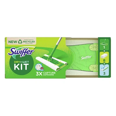 Image of Swiffer Floor Mop Starter Kit, Dry + Wet Cloths, Quick &amp; Easy Cleaning