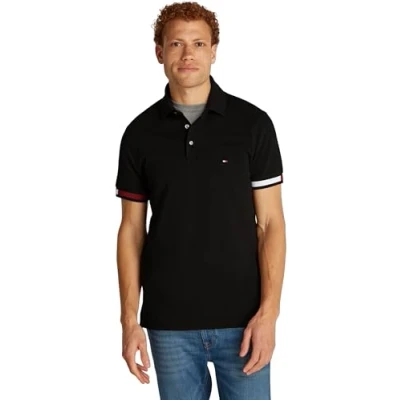 Image of Tommy Hilfiger FLAG CUFF SLIM Polo shirt, Men&#039;s, Size: Medium, Black